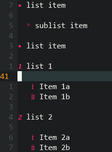 Sample reST lists with conceallevel=2